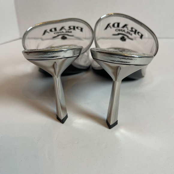 Prada | Plexiglass Logo Metallic ARGENTO CALFSKIN METAL 75MM SLIDE SANDALS 41 - Picture 4 of 6